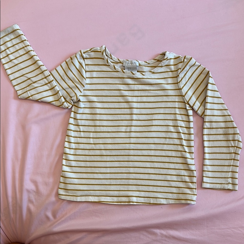 Tahari Cream and Gold Long Sleeve Tee with Soft Knit Fabric